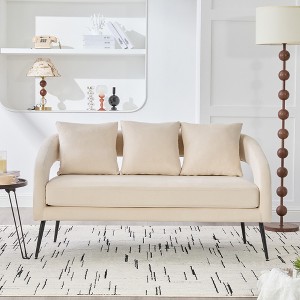 APRILSOUL53.7"Modern Upholstered Velvet Open Back Loveseat Settee with 3 Pillows, Small Comfy Sofa 2-Seater Mini Sofa - 1 of 4
