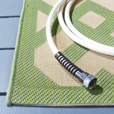 Beige and Green Geometric Square Outdoor Area Rug