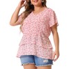 Agnes Orinda Women's Plus Size V Neck Short Sleeve Floral Print Tiered Peplum Blouses - 2 of 4