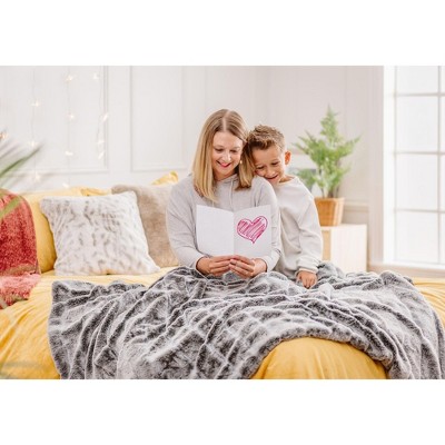 Gray Faux Fur and Mink Reversible Throw Blanket 50x65 Inches