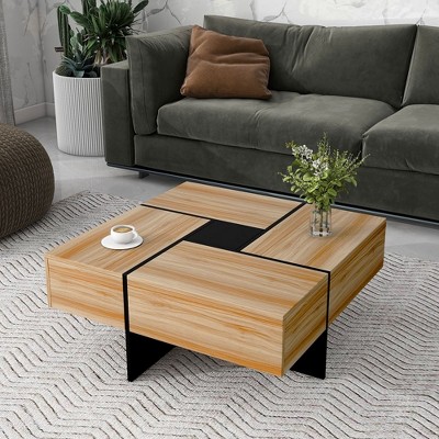 LOVMOR Unique Design Coffee Table with 4 Hidden Storage Compartments