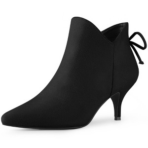 Perphy Women's Pointed Toe Side Zip Back Bow Kitten Heel Ankle Booties - 1 of 4