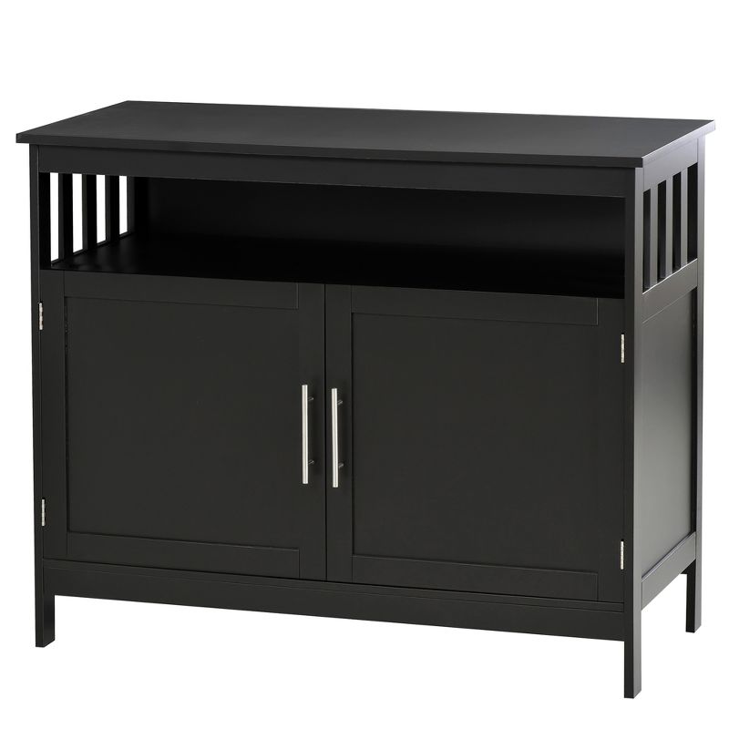 HOMCOM Kitchen Sideboard, Buffet Cabinet, Wooden Storage Console Table with 2-Level Cabinet and Open Shelf, Black, 5 of 8
