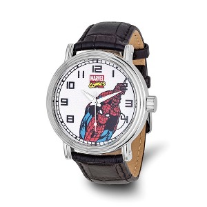 Black Bow Jewelry Marvel Adult Size Black Leather Strap Spiderman Watch - 1 of 4