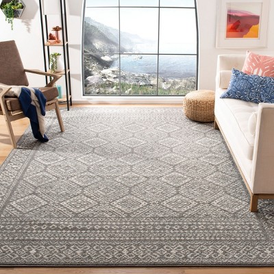 Hand-Knotted Dark Grey and Ivory Synthetic Area Rug, 8' x 10'