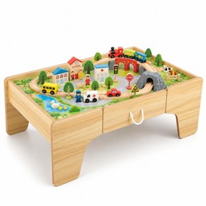 110-Piece Wooden Train Table Set for Toddlers Ages 3+ with Storage ...