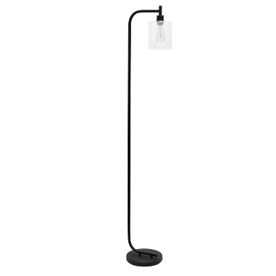 Modern Iron Lantern Floor Lamp with Glass Shade Black - Simple Designs