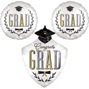 LoonBalloon 30 Inch Graduation Caps Off Shield Balloon with 2 Mylar Balloons Set - 1 of 2