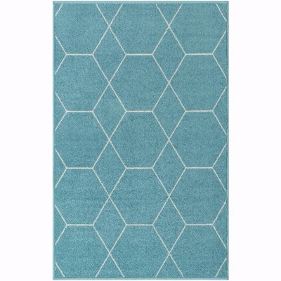 Light Blue Synthetic Trellis Geometric Area Rug 3' x 5'