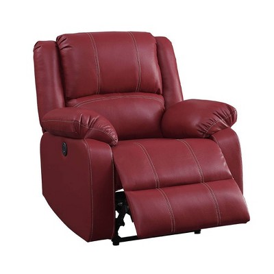 Red Faux Leather Swivel Recliner with Wood Base