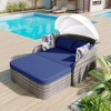 79.9" Outdoor Sunbed With Adjustable Canopy, Double Lounge, PE Rattan Daybed, Gray Wicker And Cushion - 2 of 4