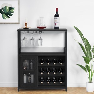 Wine Bar Cabinet with Wine Racks, Glass Holders & Mesh Door, 3-Tier Liquor Cabinet with Adjustable Shelves, Coffee Bar for Kitchen, Dining Room - 1 of 4