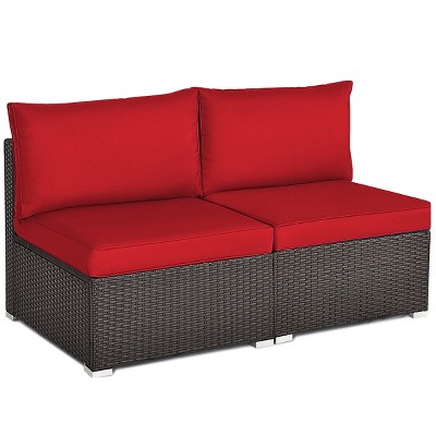 Tangkula 2-Piece Outdoor Wicker Rattan Sectional Armless Sofa Chair with Cushions