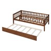 ALEXOUN Twin Size Daybed with Trundle and Fence Guardrails,Wood Day Bed Frame with Backrest and Armrest,No Box Spring Needed - 4 of 4