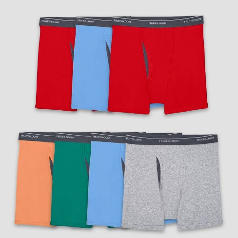 Fruit of the Loom Boys Tag-Free Regular Leg Boxer Briefs 7 pack 100% Cotton 
