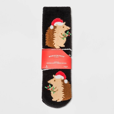 Women's Hedgehog Cozy Crew Socks with Gift Card Holder - Wondershop™ Black 4-10