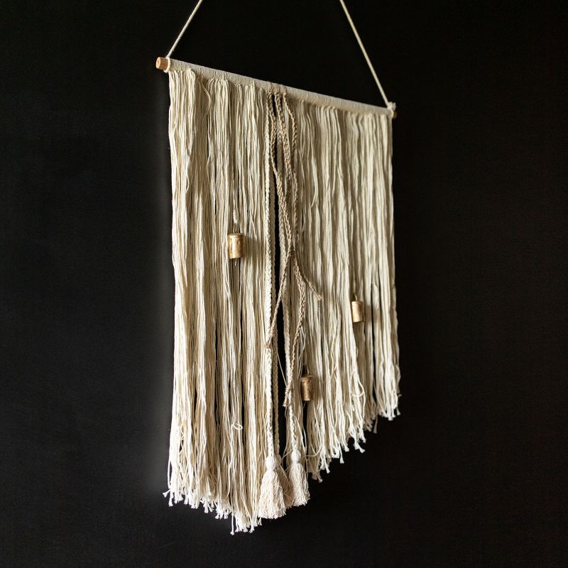 Hand Woven Yarn with Metal Bells Wall Art Cotton, Wood Dowel & Jute by Foreside Home & Garden, 2 of 7