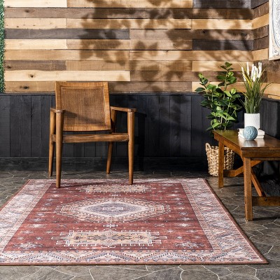 Nuloom Kera Medallion 5x8 Machine Washable Indoor/Outdoor Area Rug for Living Room Patio Deck Front Porch Kitchen, Brick/Ivory