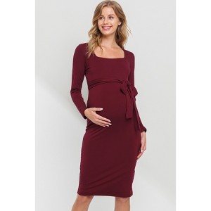 Hello Miz Women's Square Neck Tie Waist Long Sleeve Maternity Dress - 1 of 4