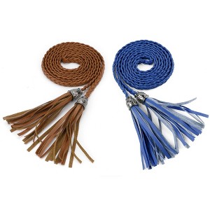 INSPIRE CHIC Women's Tassels Braided Woven Skinny Belts for Dress - 1 of 4