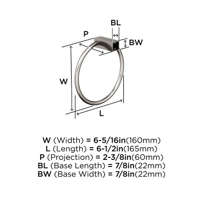 Brushed Nickel 6-1/2 Inch Wall Mounted Towel Ring