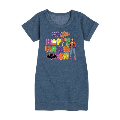 Nickelodeon Happy Halloween Icons Graphic Short Sleeve Fleece Dress - Heather Navy - Small
