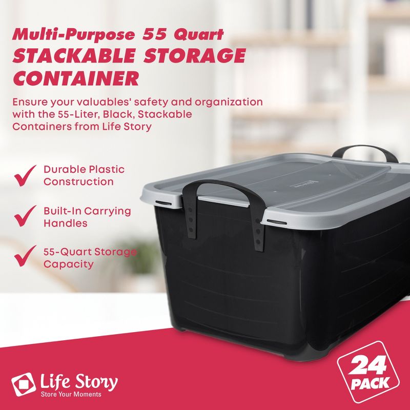 Life Story Multi-Purpose 55 Quart Stackable Storage Container with Secure Snapping Lids for Home Organization, 6 of 8