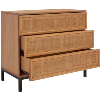 Natural Rattan and Black 3-Drawer Chest