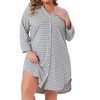 Women's Plus Size Stripe Button Down 3/4 Sleeve Side Slits Soft Lounge Midi Nightshirt with Pocket - Agnes Orinda 3X Gray - 2 of 4