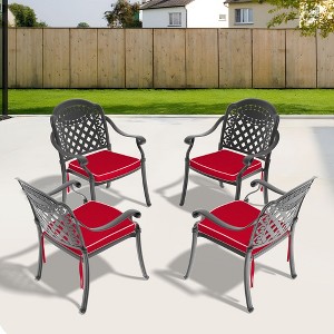 NicBex Aluminum Patio Dining Chairs Set of 2,Outdoor Chairs with Red Cushion and Black Frame,Kitchen Chairs for Dining Room,Patio - 1 of 4
