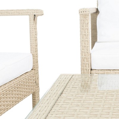 Beige Wicker 4-Piece Outdoor Living Set with Cushions