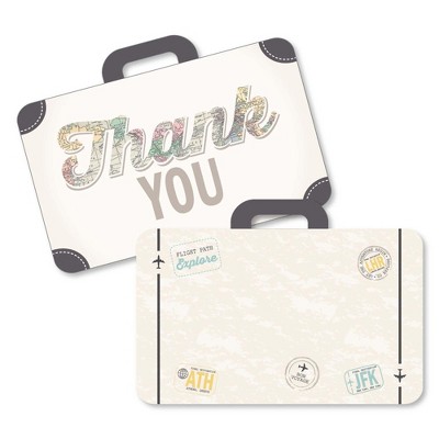Big Dot of Happiness World Awaits - Shaped Thank You Cards - Travel Themed Party Thank You Note Cards with Envelopes - Set of 12