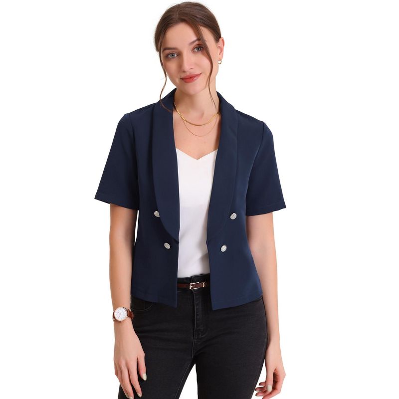 Allegra K Women's Regular Fit Shawl Collar Open Front Short Sleeve Work Office Suit Blazer, 1 of 6