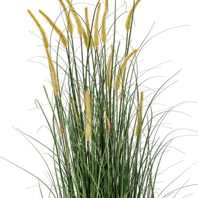 Tiny Green and Yellow Faux Grass Arrangement in Black Pot