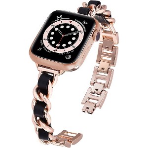 Worryfree Gadgets Metal & Leather Link Band for Apple Watch 38/40/41mm, 42/44/45mm iWatch Band Series 8 7 6 SE 5 4 3 2 1 - 1 of 4