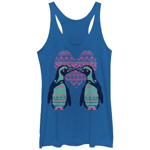 Women's Lost Gods Penguin Kiss Racerback Tank Top - 1 of 3