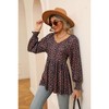 Women's Tops Fall Puff Long Sleeve Blouses Casual V-Neck Loose T-Shirts - 3 of 4