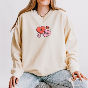 S.W.Smiley Be Mine Hearts Distressed - Women's Lightweight Garment Dyed Sweatshirt - 1 of 3
