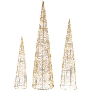 Northlight LED Lighted Twinkle Outdoor Christmas Cone Trees - 39.5" - Copper - Set of 3 - 1 of 4