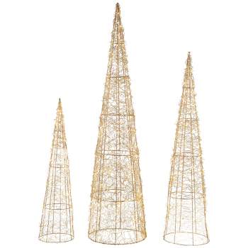 Northlight Set of 3 LED Twinkle Lighted Copper Mesh Cone Trees Outdoor Christmas Decoration 39.5"
