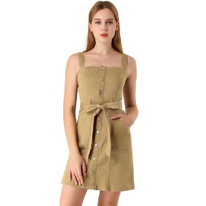 Allegra K Women's Classic Adjustable Strap A-Line Overall Denim Dress - 1 of 4