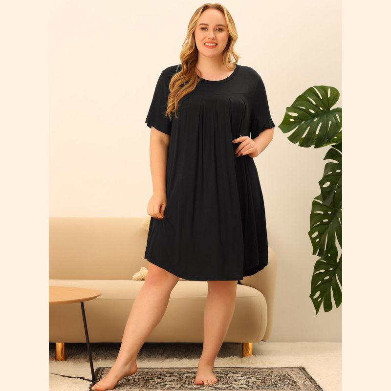 Agnes Orinda Women's Plus Size Comfort Solid Short Sleeve Nightgown, 3 of 7