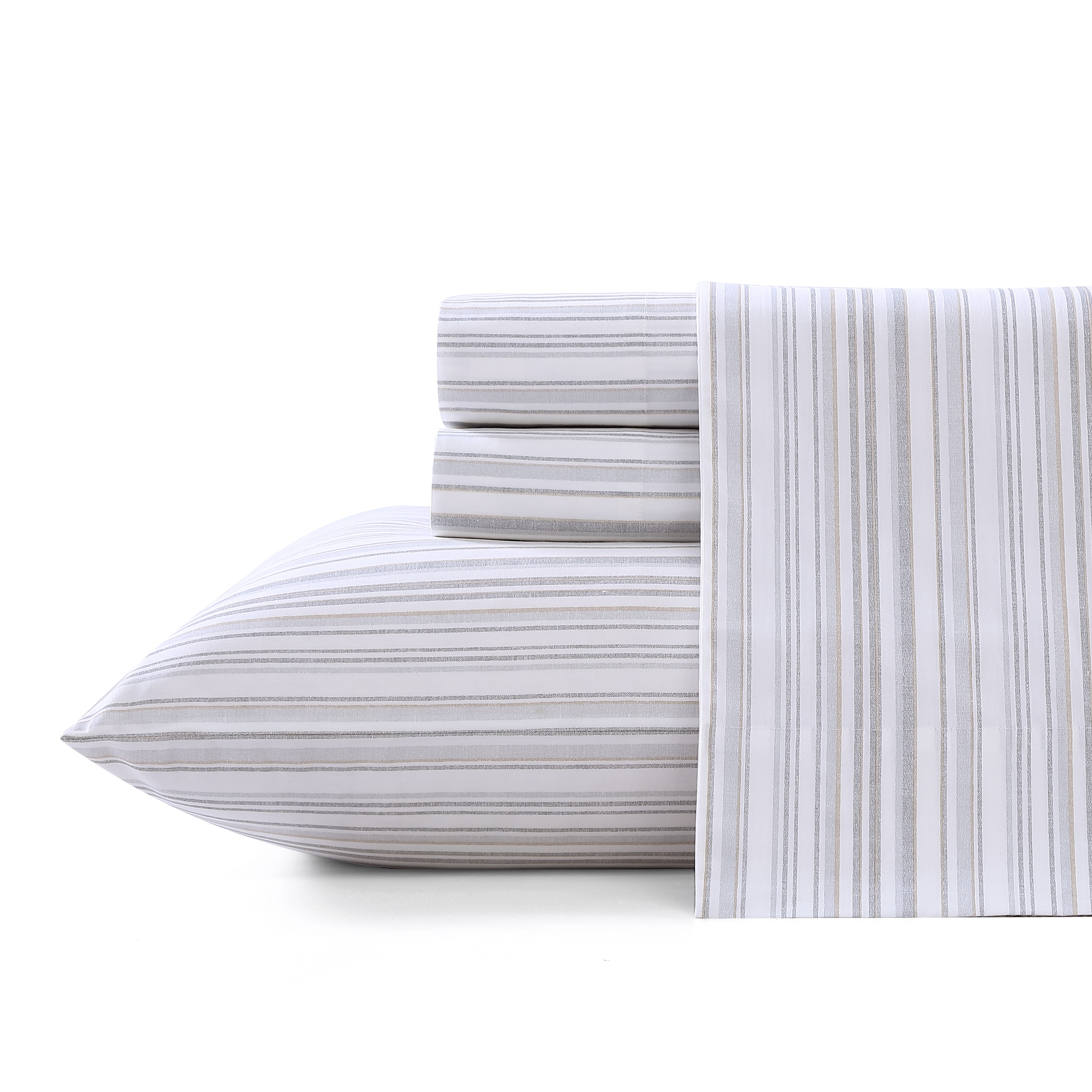 Tommy Bahama Kahanu Stripe 100% Cotton Percale- 4 Piece- Sheet Set Grey- Queen