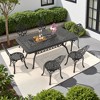 7-Piece Patio Set: Rectangle Table & 6 Chairs - Cast Aluminum, All-Weather w/  Umbrella Hole & Adjustable Legs for Balcony/Backyard - 2 of 4