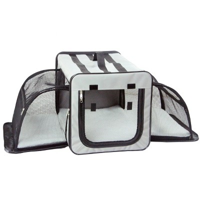 Pet Life Capacious Dual-Expandable Wire Folding Collapsible Travel Dog Crate - Gray