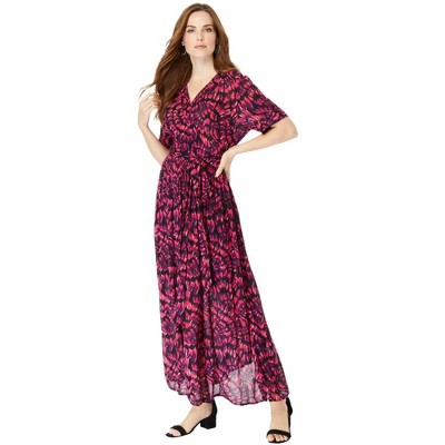 Roaman's Women's Plus Size Petite Wrap Maxi Crinkle Dress