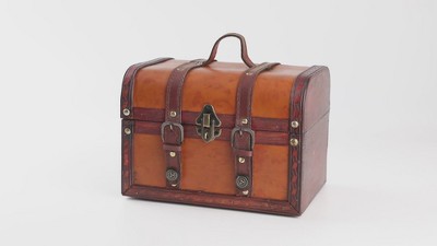 Vintage Brown Leather Storage Trunk Set with Brass Accents