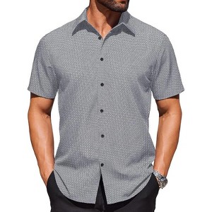 COOFANDY Mens Wrinkle Free Dress Shirt Polka Dot Short Sleeve Button Down Business Casual Shirts - 1 of 4