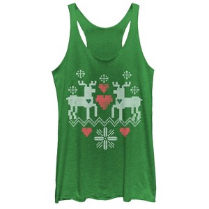 Women's Lost Gods Christmas Reindeer Love Racerback Tank Top - 1 of 3