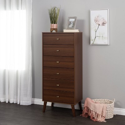 Cherry Red Mid-Century Modern Tall 6-Drawer Lingerie Chest